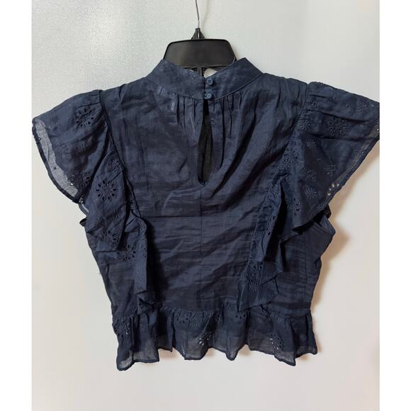 FRAME Navy Eyelet Peplum Top - Size Small, (new) - Picture 6 of 6
